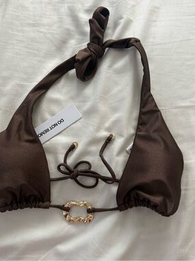 Brown Triangle Bikini Top with Gold Accent